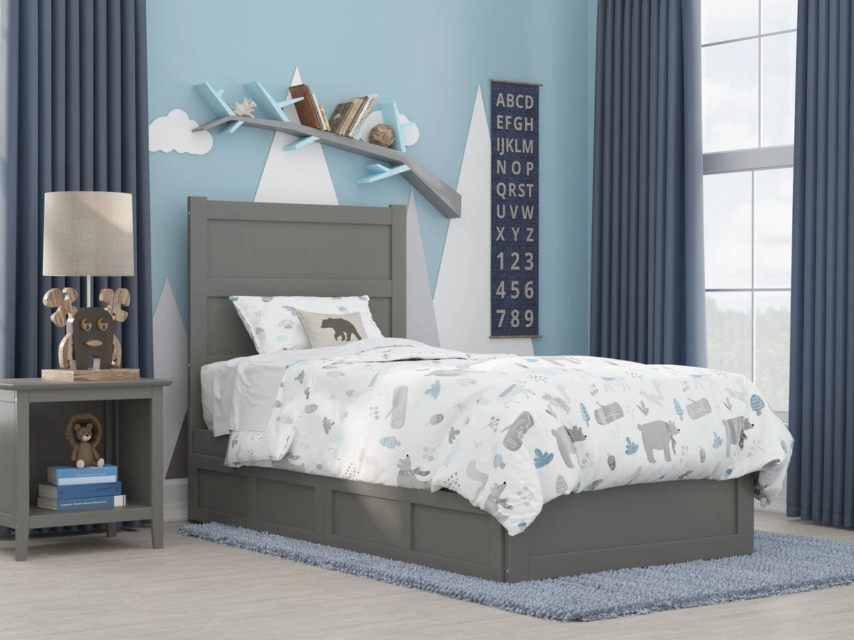 Twin Wood Platform Bed with Headboard Footboard & 2 Storage Drawers Grey O5503
