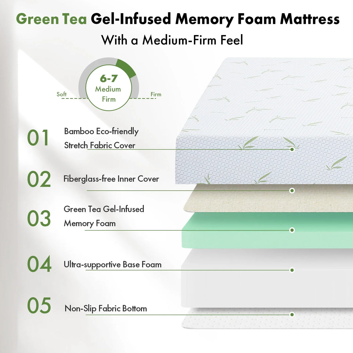 8 inch Queen Memory Foam Mattress with Bamboo Cover G4452