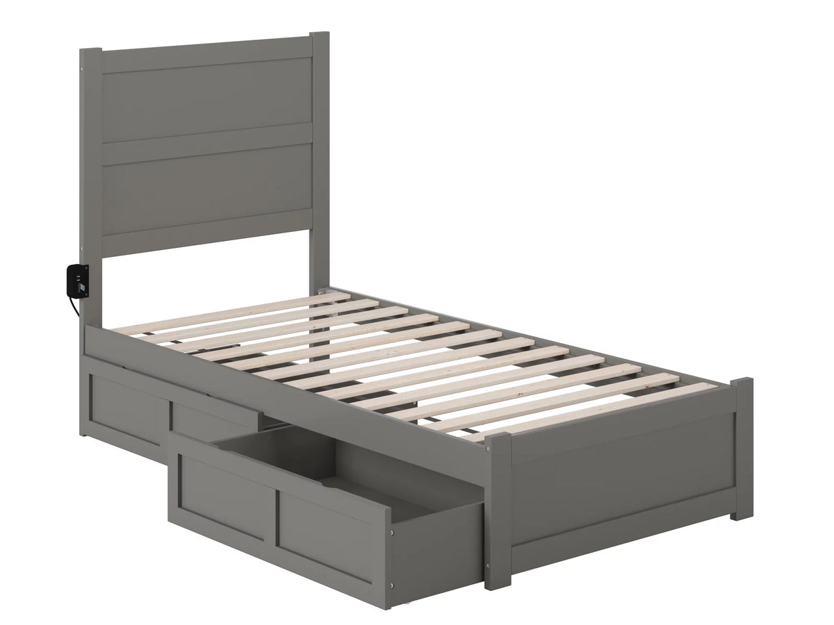 Twin Wood Platform Bed with Headboard Footboard & 2 Storage Drawers Grey O5503