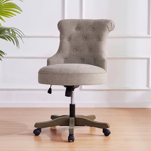 Beige Linen Fabric Adjustable Height Swivel Office Chair with Wheels D755294