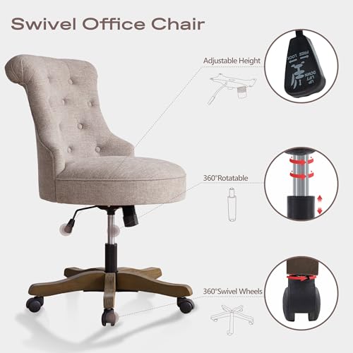 Beige Linen Fabric Adjustable Height Swivel Office Chair with Wheels D755294