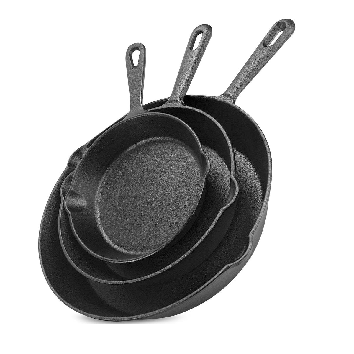 Pre Seasoned Cast Iron Skillet 3 Piece Set Black O64632
