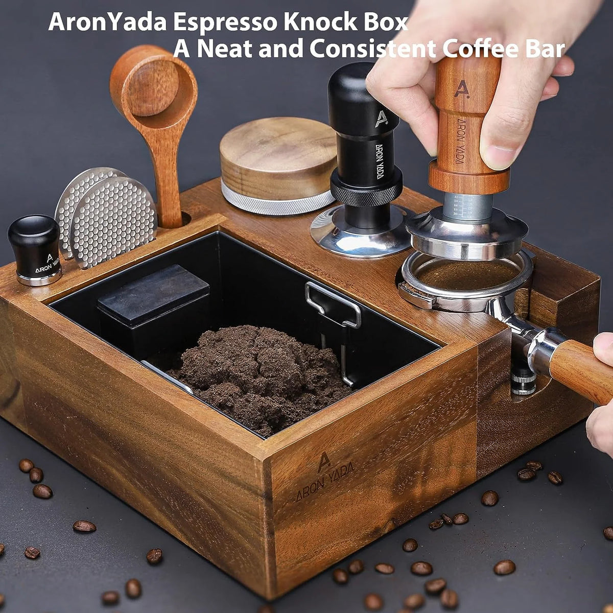 54MM Espresso Knock Box and Tamping Station with Walnut Base W735474
