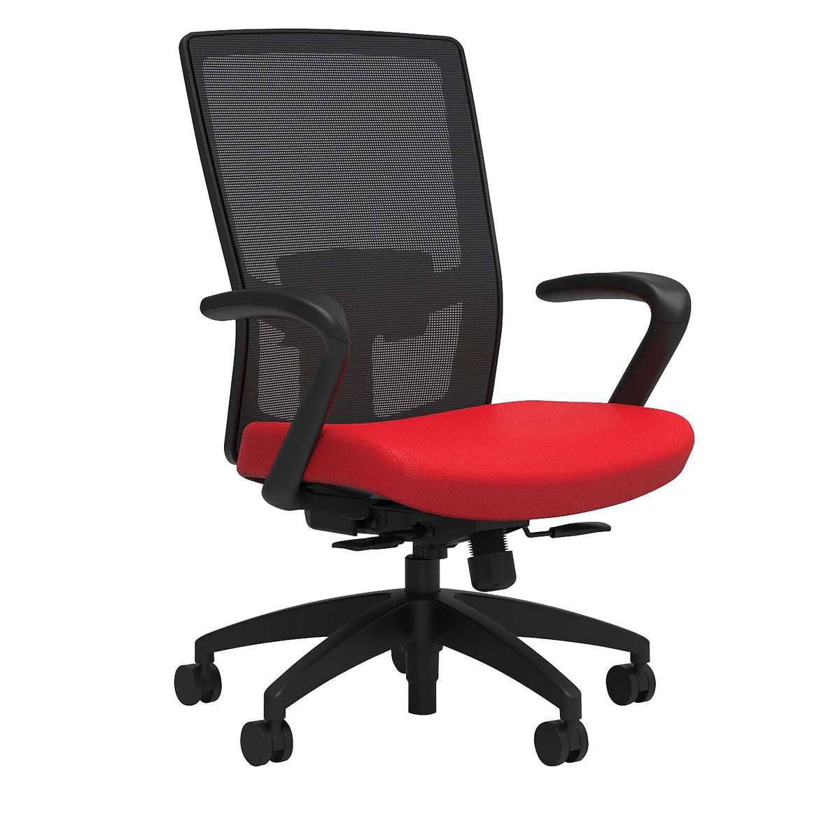 Fabric Task Chair Ruby Red Adjustable Lumbar Fixed Arms M754