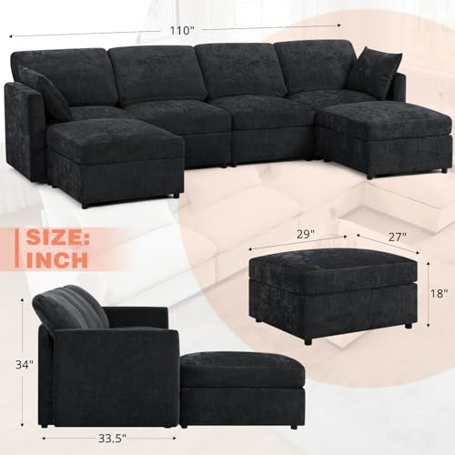 Blue Chenille 3-Seater Sectional Sofa with Ottoman F809