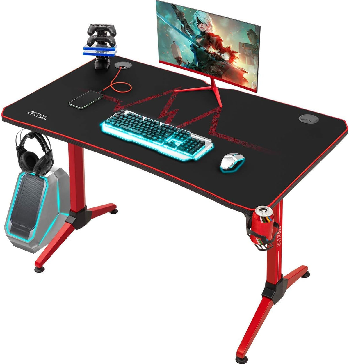 44 Inch Black Gaming Desk with Mouse Pad L74866