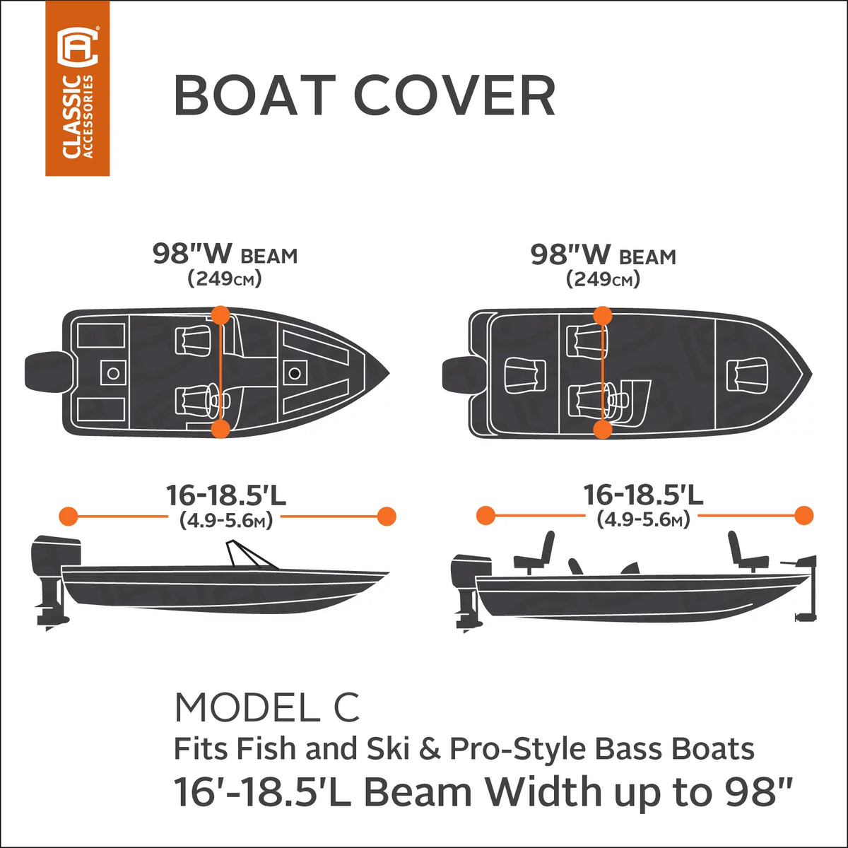 Heavy-Duty Boat Cover, Fits 16 ft - 18.5 ft long x 98 in wide B15892