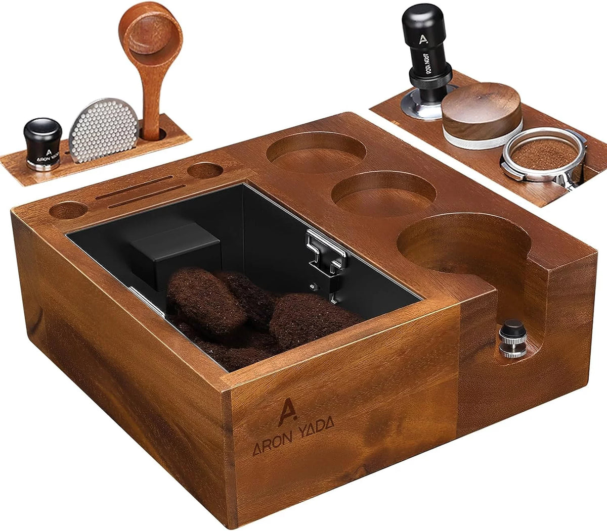 54MM Espresso Knock Box and Tamping Station with Walnut Base W735474