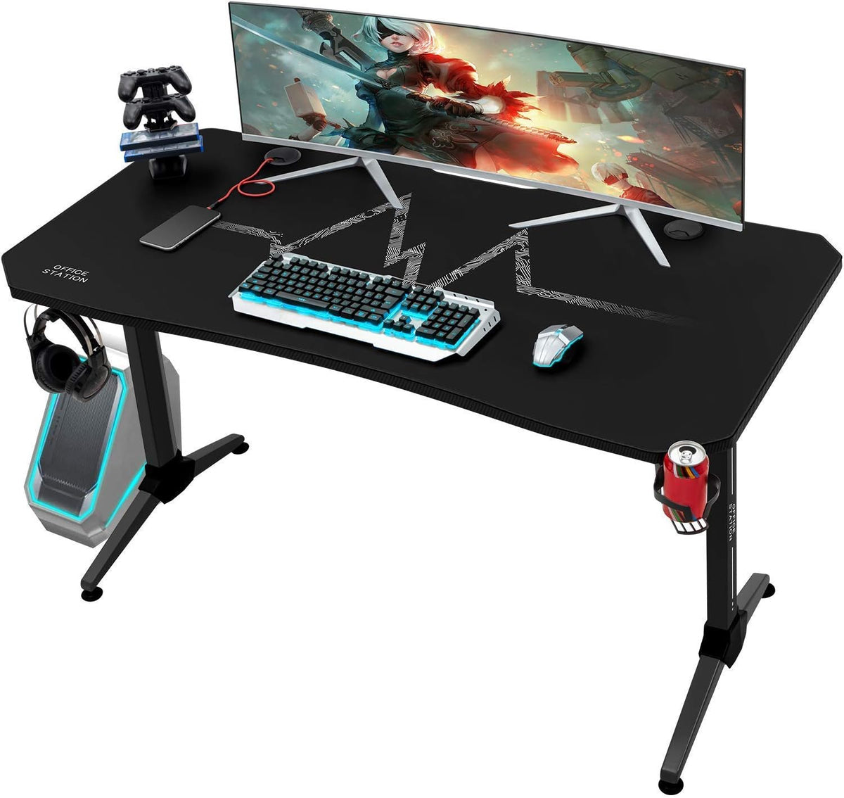 44 Inch Black Gaming Desk with Mouse Pad L74866