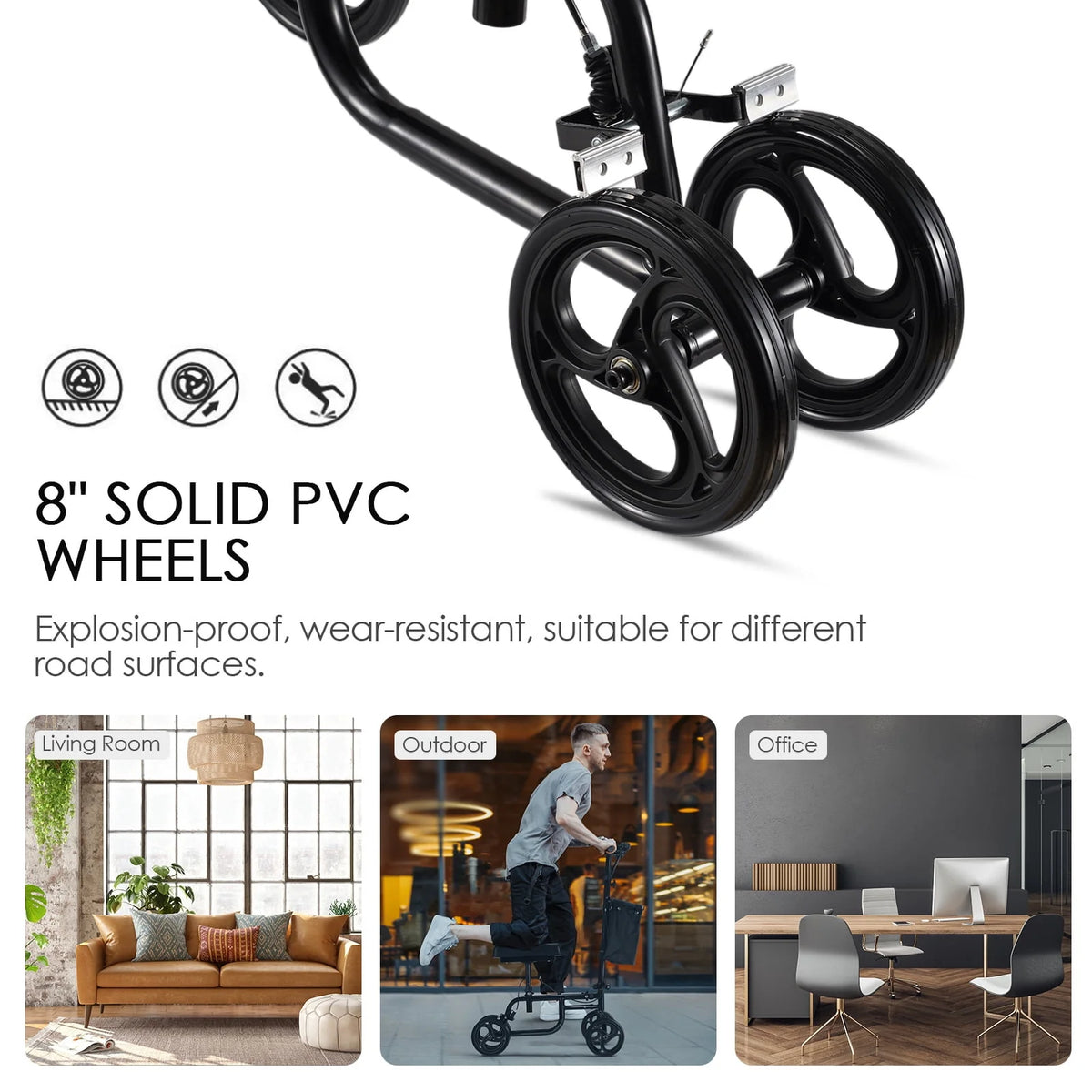 Steerable Knee Walker with Dual Braking System & Storage Basket L3662