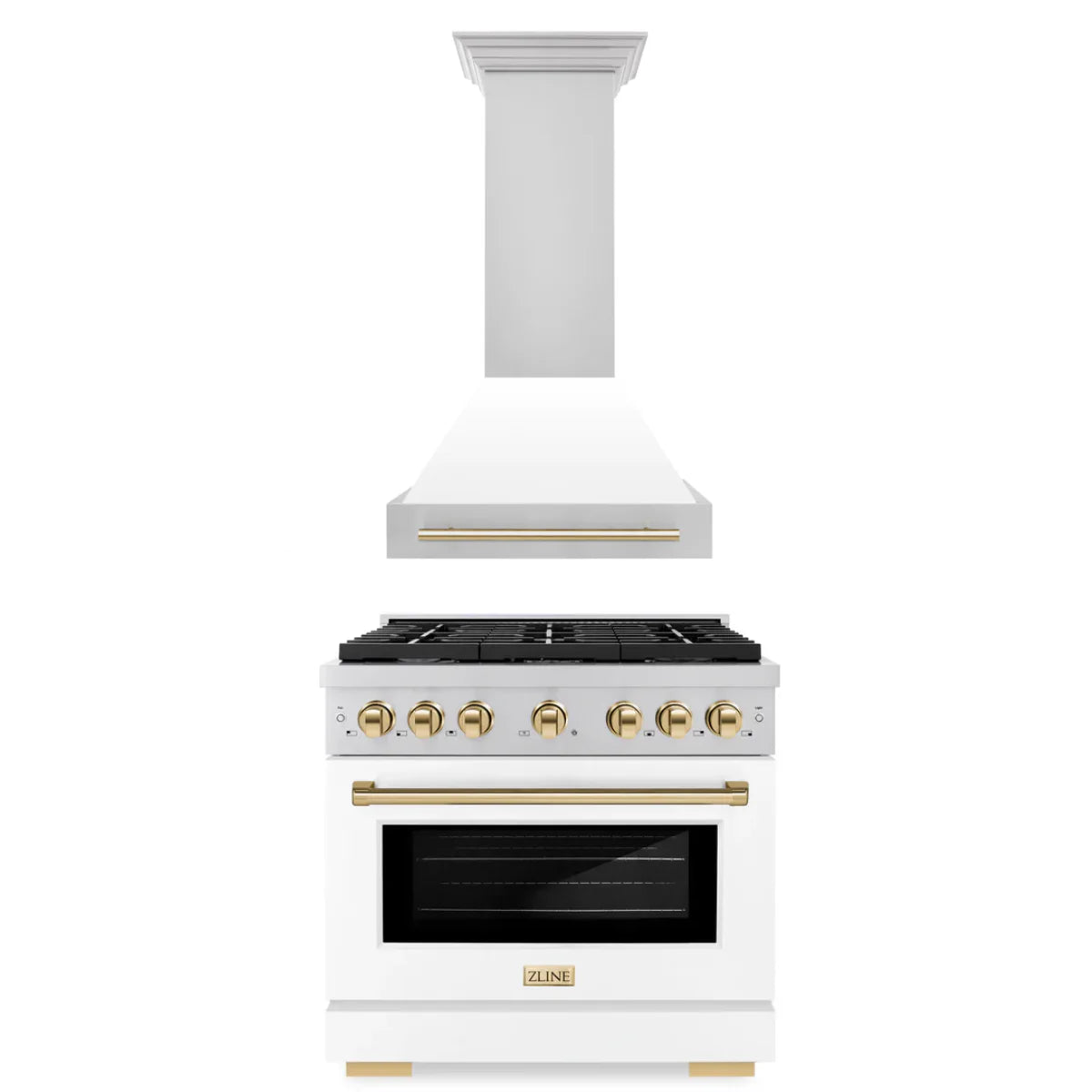 36 In. Gas Range and Range Hood with White Matte Door and Gold Accents Z4944