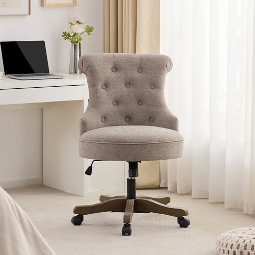 Beige Linen Fabric Adjustable Height Swivel Office Chair with Wheels D755294