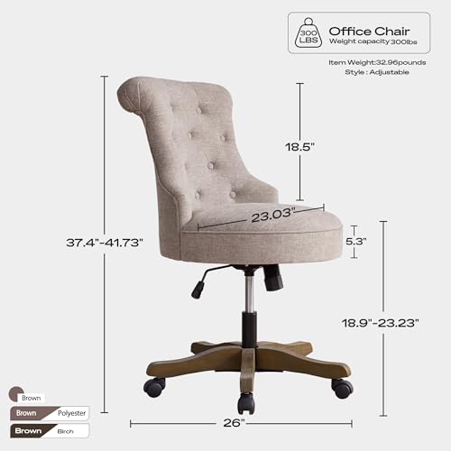 Beige Linen Fabric Adjustable Height Swivel Office Chair with Wheels D755294