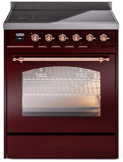 30 Induction Range with Electric Oven in Burgundy with Copper Trim K497