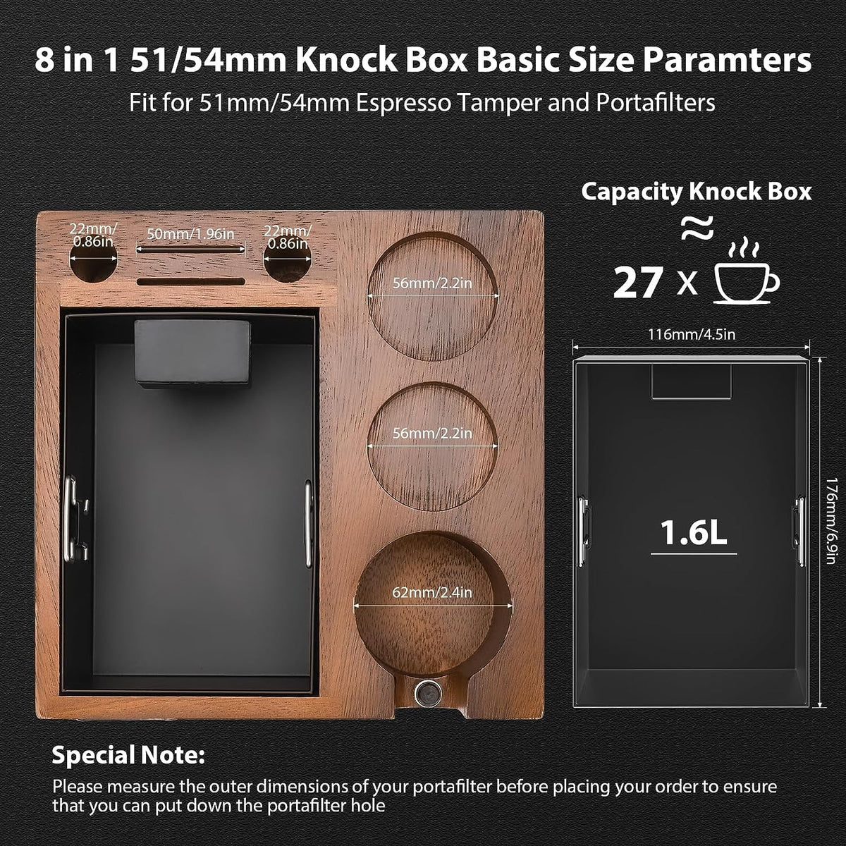 54MM Espresso Knock Box and Tamping Station with Walnut Base W735474