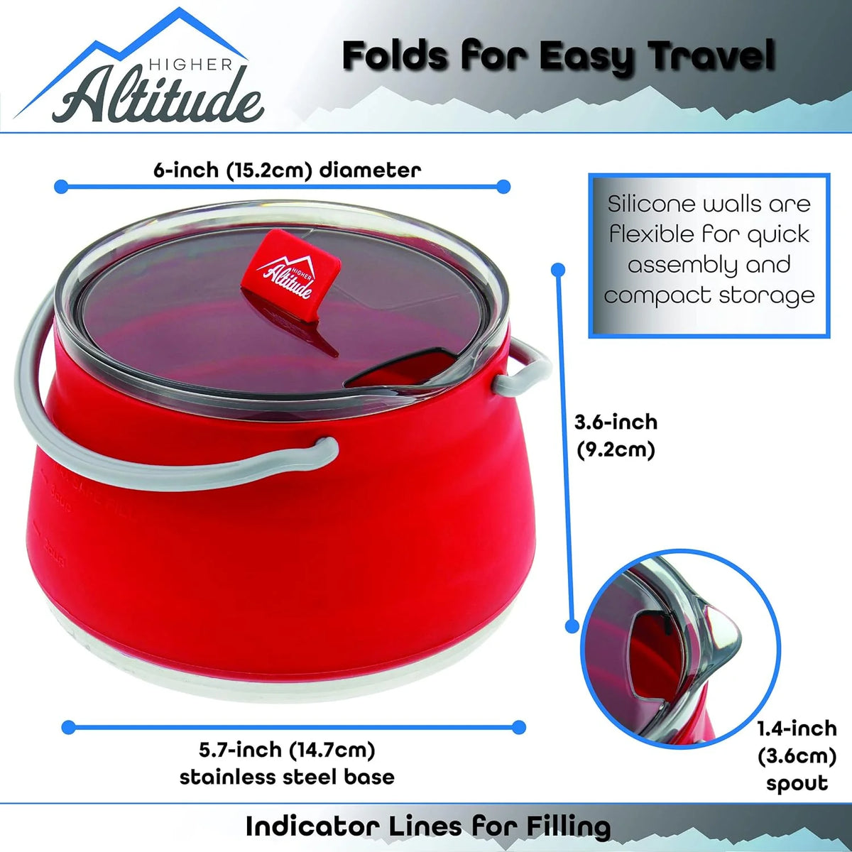 Collapsible 1L Red Travel Kettle U40821