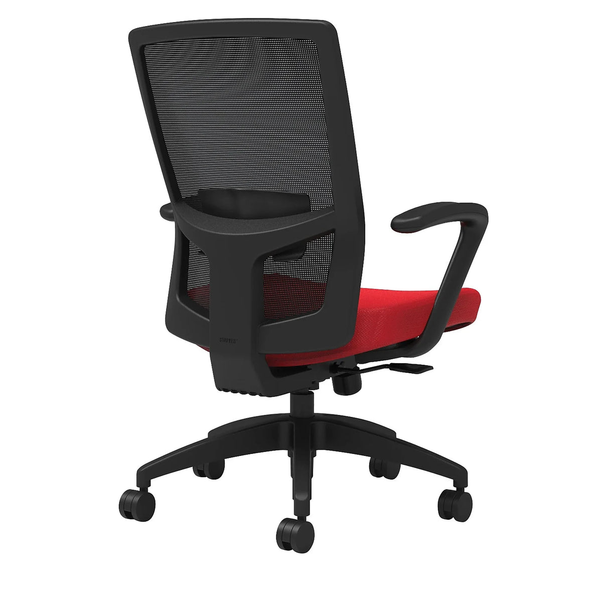 Fabric Task Chair Ruby Red Adjustable Lumbar Fixed Arms M754