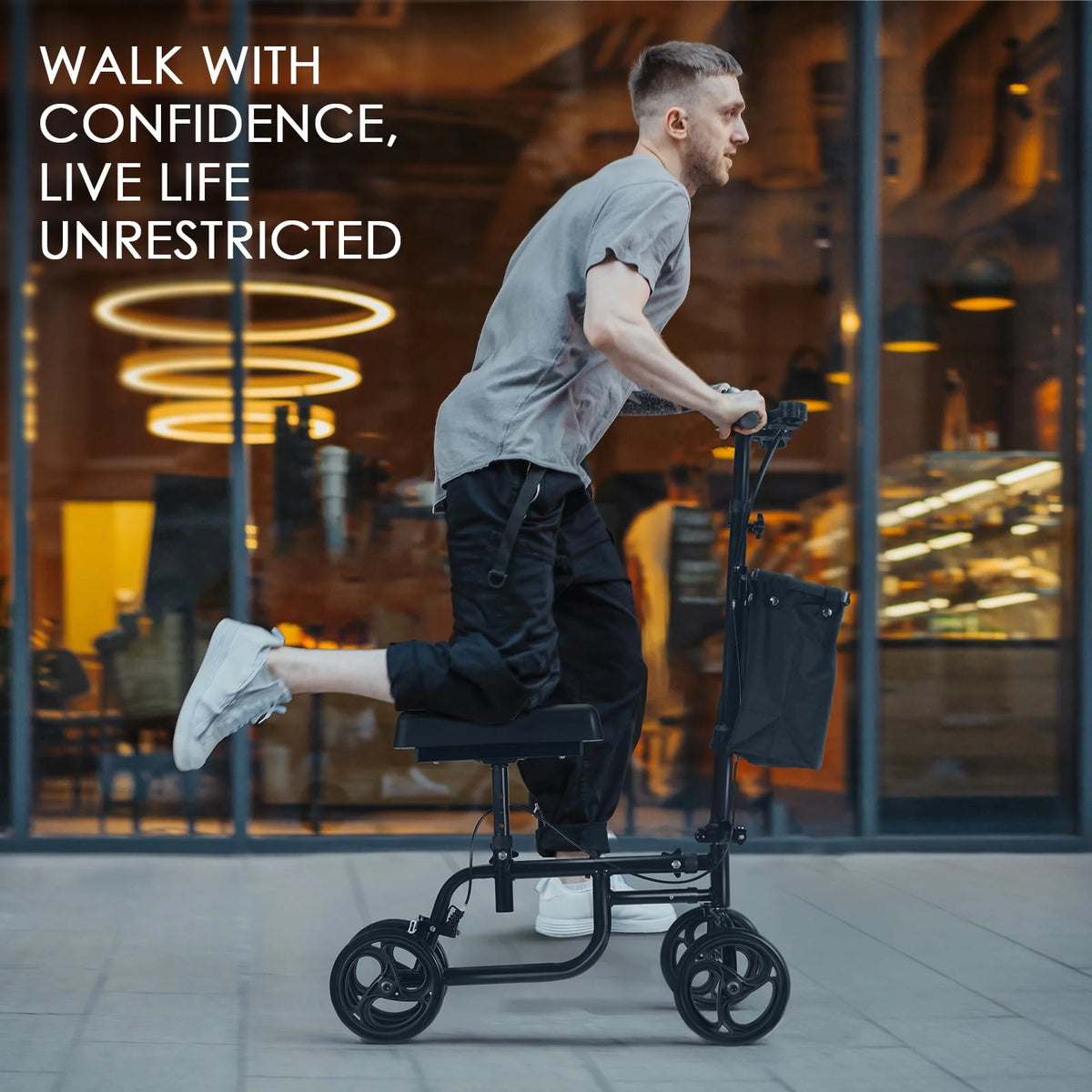 Steerable Knee Walker with Dual Braking System & Storage Basket L3662