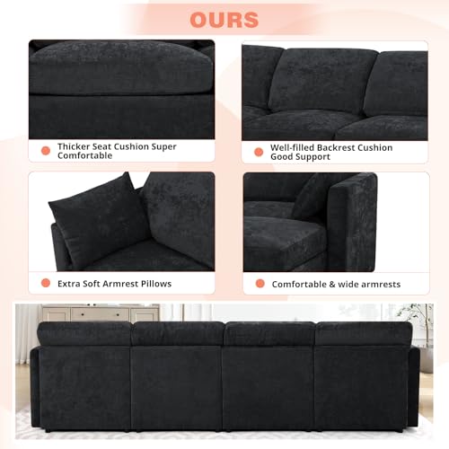 Blue Chenille 3-Seater Sectional Sofa with Ottoman F809