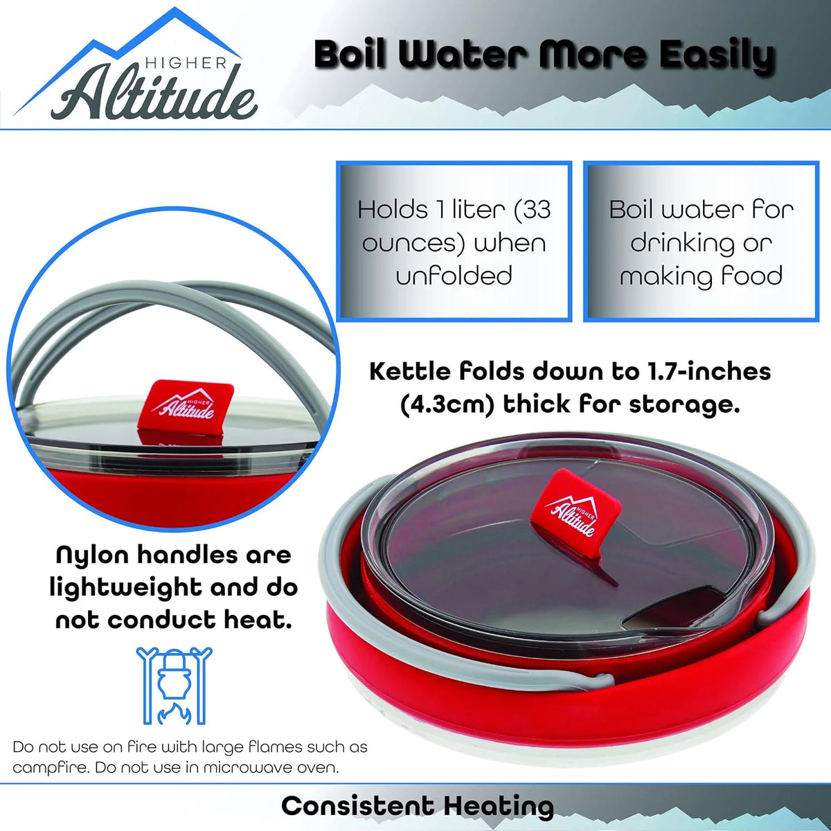 Collapsible 1L Red Travel Kettle U40821