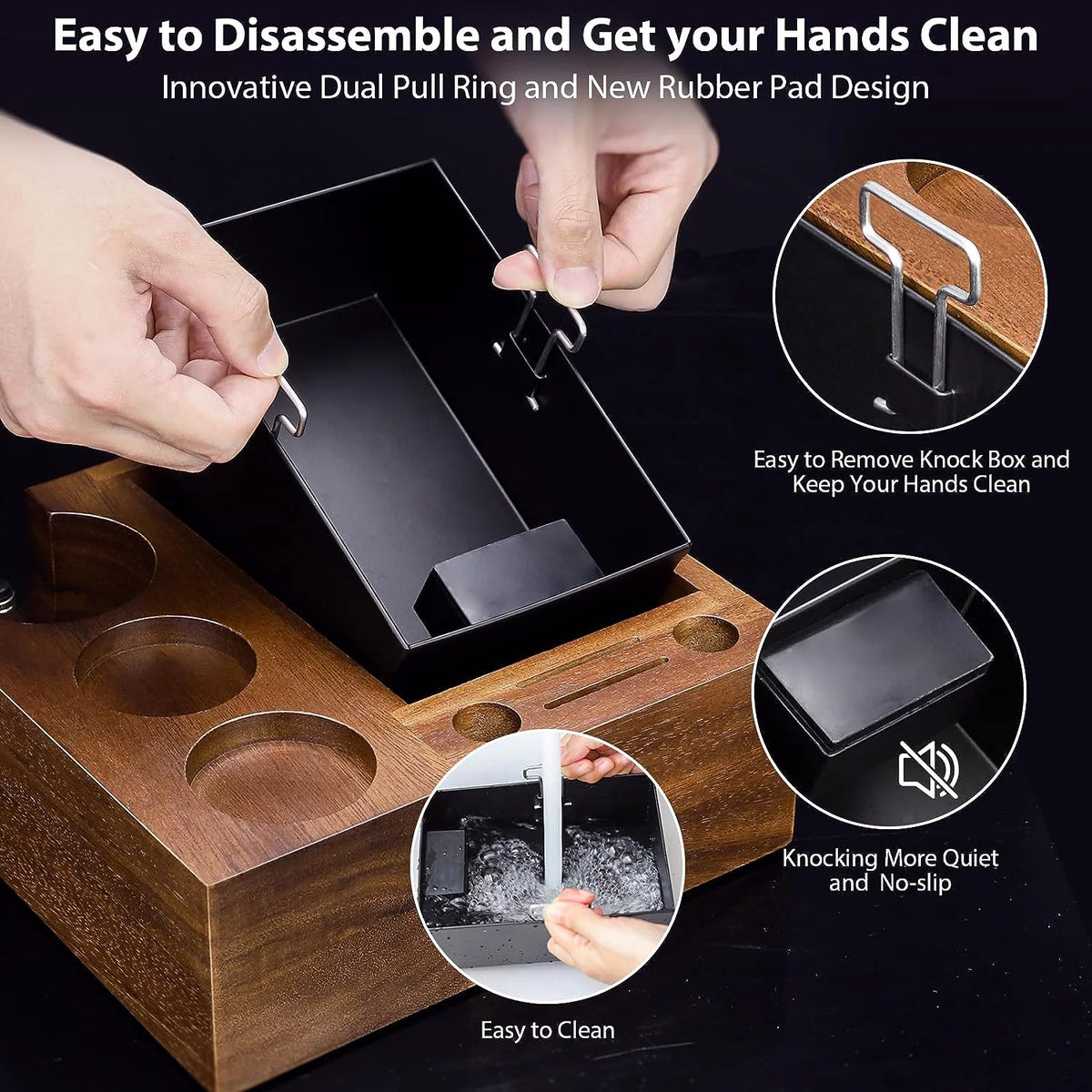 54MM Espresso Knock Box and Tamping Station with Walnut Base W735474