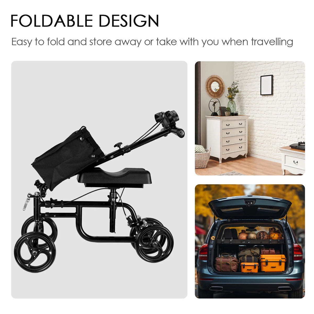 Steerable Knee Walker with Dual Braking System & Storage Basket L3662